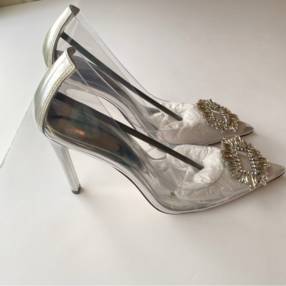 Good American Cinder f*cking Rella Pump Metallic Silver Heels Size 10 NWT - Picture 5 of 13